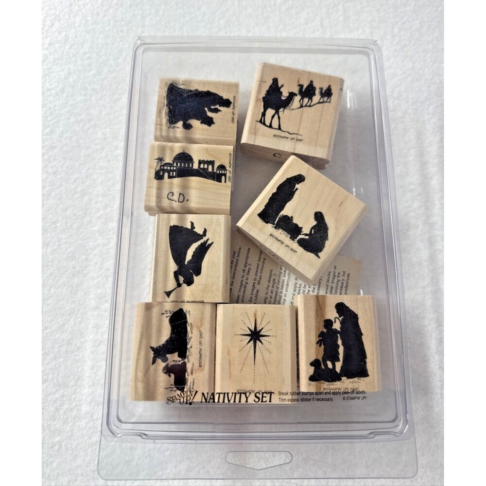 Stampin' Up! Nativity Set 8 Wood Mount Rubber Stamps Christmas Religious Retired